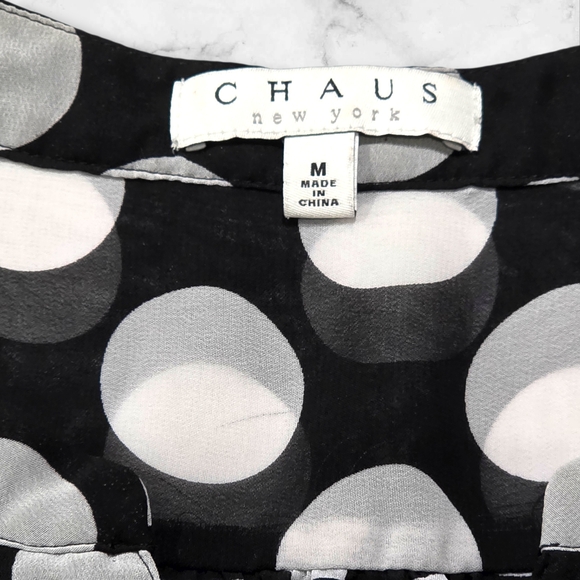 Chaus Long Sleeve Blouse Black White Polka Dot Size M- A62 - Picture 2 of 6